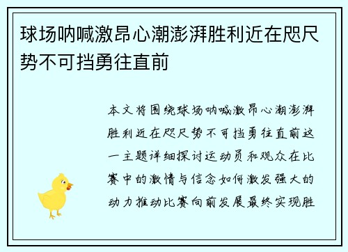 球场呐喊激昂心潮澎湃胜利近在咫尺势不可挡勇往直前