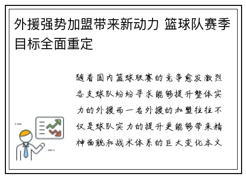 外援强势加盟带来新动力 篮球队赛季目标全面重定