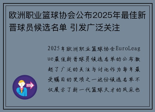 欧洲职业篮球协会公布2025年最佳新晋球员候选名单 引发广泛关注