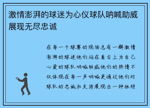 激情澎湃的球迷为心仪球队呐喊助威展现无尽忠诚