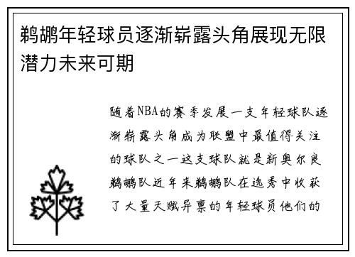鹈鹕年轻球员逐渐崭露头角展现无限潜力未来可期